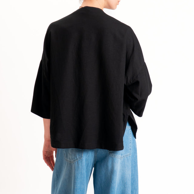 Zeroassoluto-Kimono JULI misto lino con tasche - nero