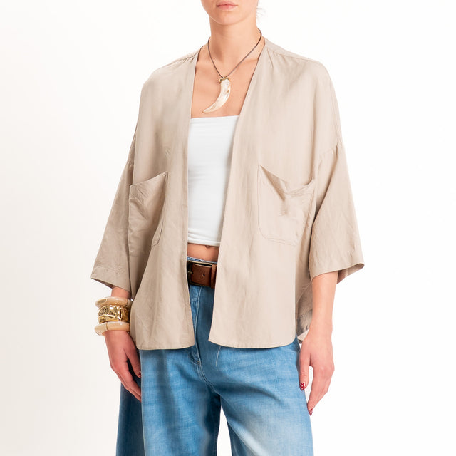 Zeroassoluto-Kimono JULI misto lino con tasche - sand