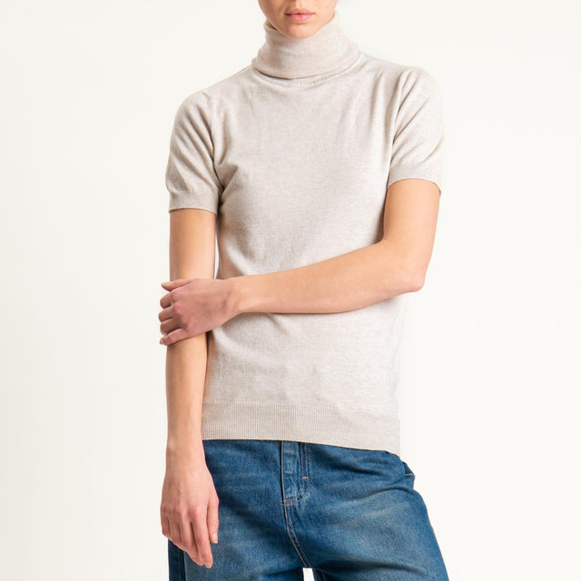 Zeroassoluto-Maglia collo alto mezza manica - gesso