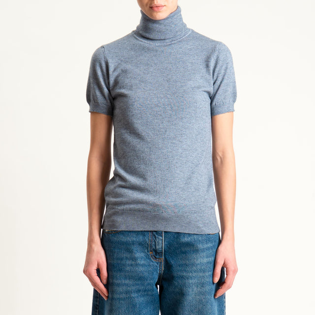 Zeroassoluto-Maglia collo alto mezza manica - grigio medio melange