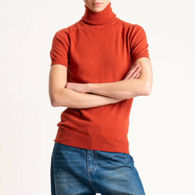 Zeroassoluto-Maglia collo alto mezza manica - ruggine