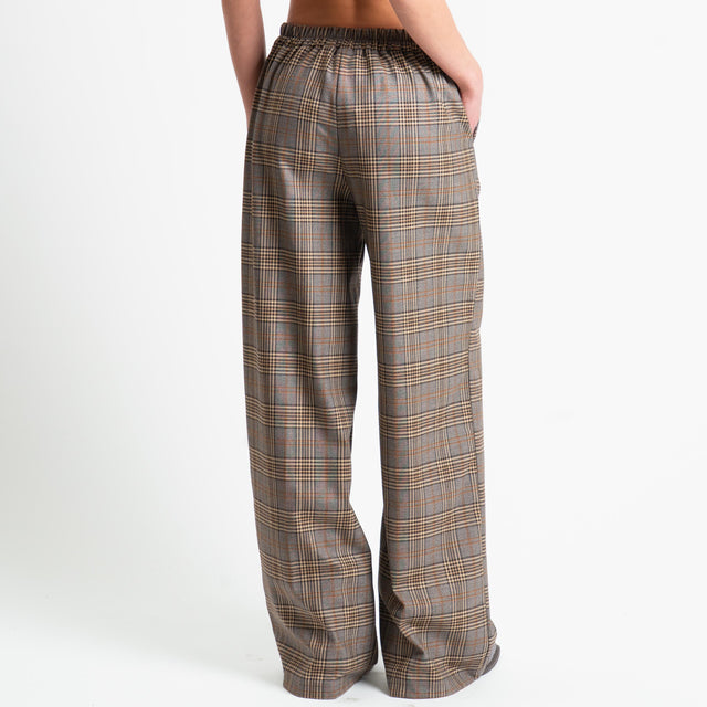 Zeroassoluto-Pantalone LARA elastico dietro - principe di galles sand/moro/cuoio