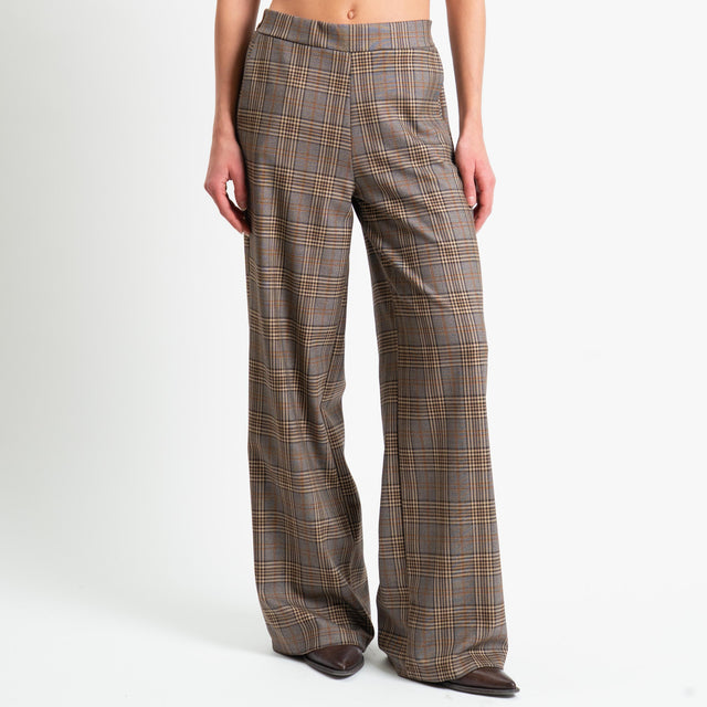 Zeroassoluto-Pantalone LARA elastico dietro - principe di galles sand/moro/cuoio