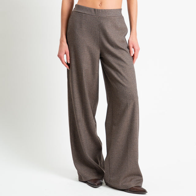 Zeroassoluto-Pantalone LARA elastico dietro - micro check moro/sand/blu