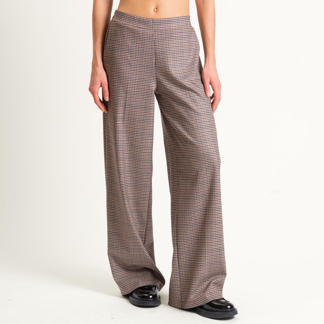 Zeroassoluto-Pantalone LARA elastico dietro - micro check sand/vino/verde