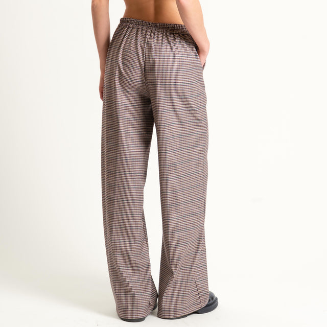 Zeroassoluto-Pantalone LARA elastico dietro - micro check sand/vino/verde