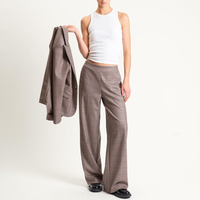 Zeroassoluto-Pantalone LARA elastico dietro - micro check sand/vino/verde