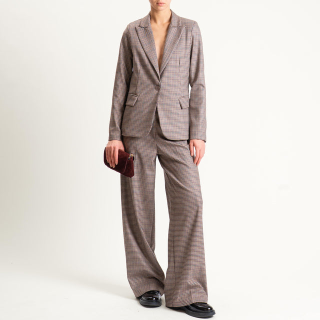 Zeroassoluto-Pantalone LARA elastico dietro - micro check sand/vino/verde