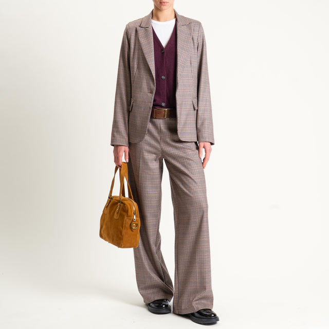 Zeroassoluto-Pantalone LARA elastico dietro - micro check sand/vino/verde
