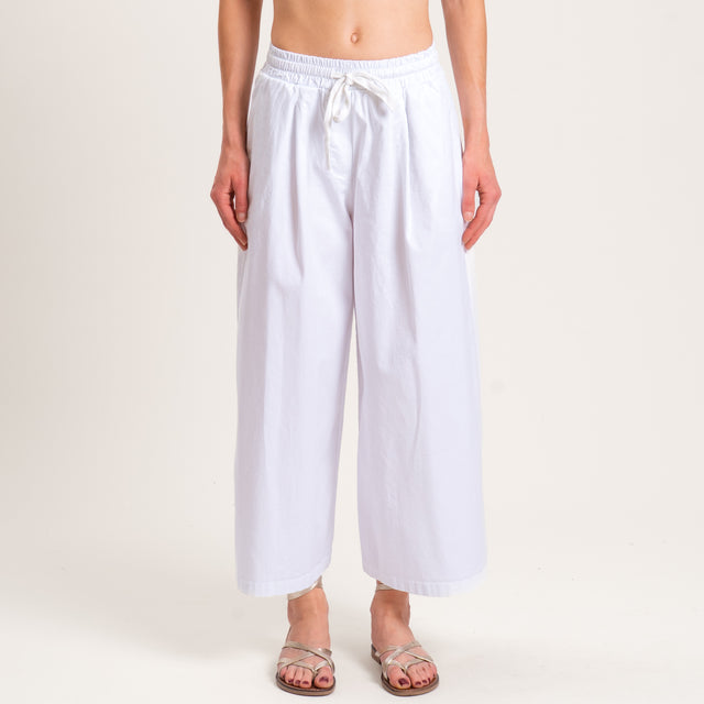 Zeroassoluto-Pantalone LENNY cropped elastico e coulisse - bianco