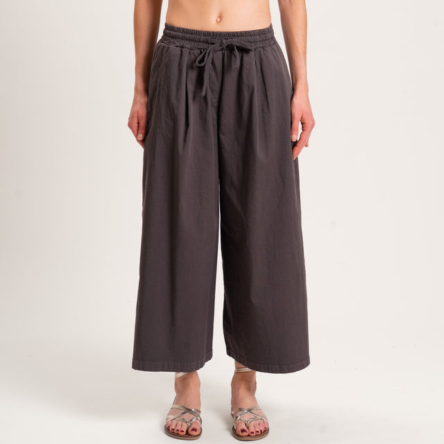 Zeroassoluto-Pantalone LENNY cropped elastico e coulisse - moka