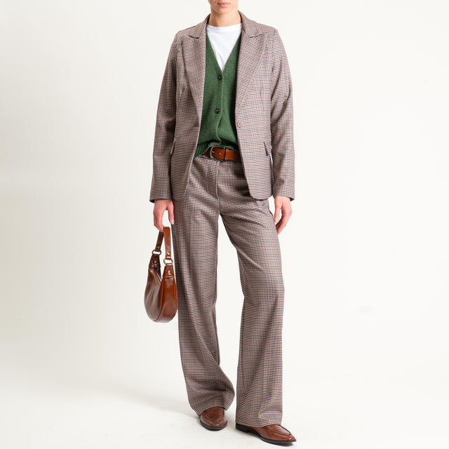 Zeroassoluto-Pantalone LETY wide leg - micro check sand/vino/verde