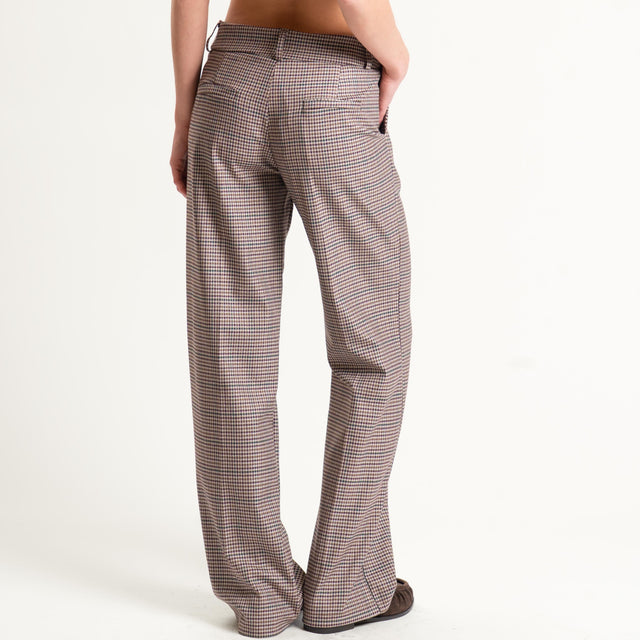 Zeroassoluto-Pantalone LETY wide leg - micro check sand/vino/verde