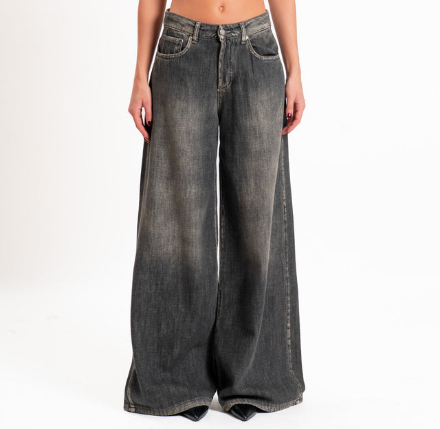 Zeroassoluto-Jeans KAM wide leg tela premium slegata - denim nero