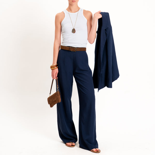 Zeroassoluto-Pantalone LIBIA misto lino elastico dietro - blu