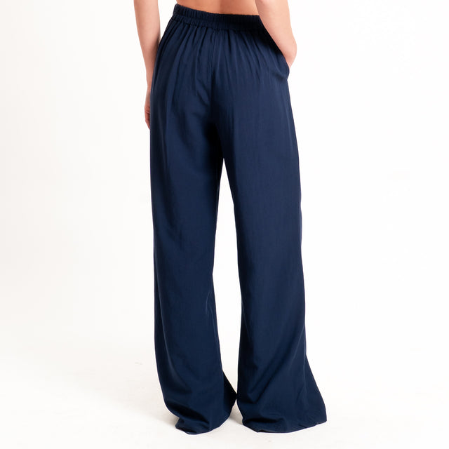 Zeroassoluto-Pantalone LIBIA misto lino elastico dietro - blu