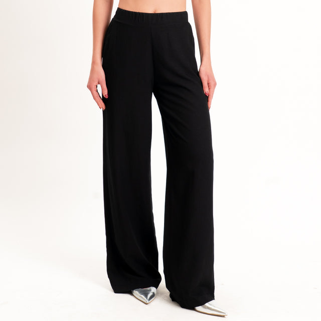Zeroassoluto-Pantalone LIBIA misto lino elastico dietro - nero