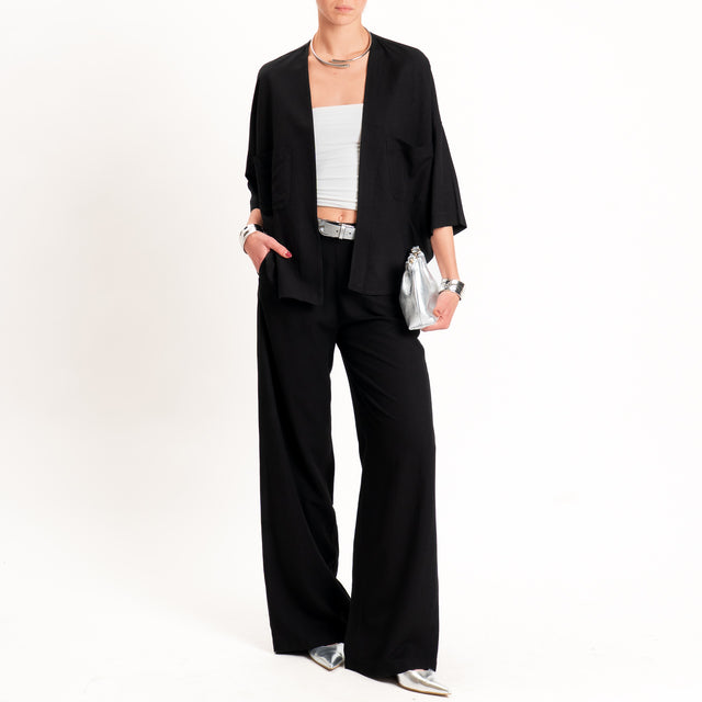 Zeroassoluto-Pantalone LIBIA misto lino elastico dietro - nero