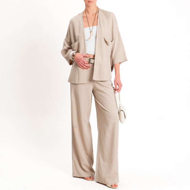 Zeroassoluto-Pantalone LIBIA misto lino elastico dietro - sand