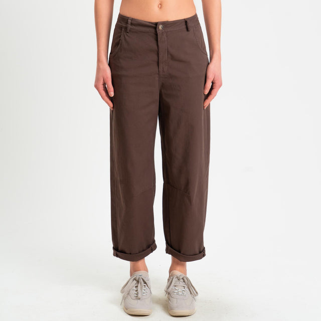 Zeroassoluto-Pantalone LIZ barrel cotone elasticizzato - choco