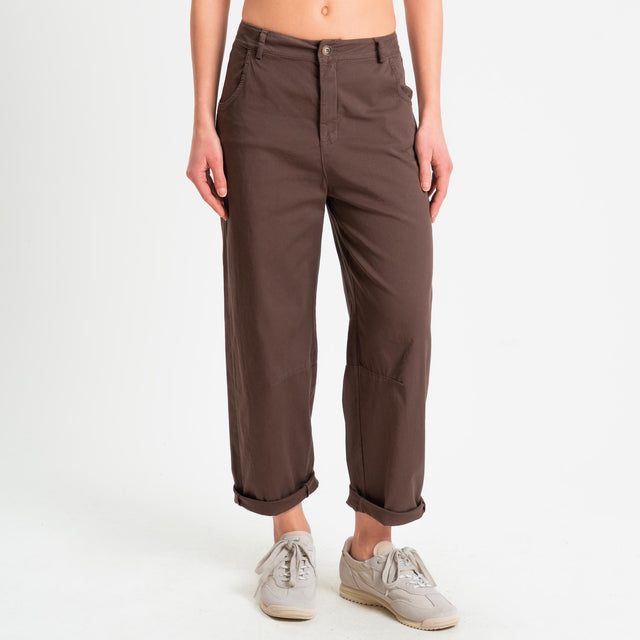 Zeroassoluto-Pantalone LIZ barrel cotone elasticizzato - choco