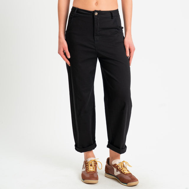 Zeroassoluto-Pantalone LIZ barrel cotone elasticizzato - nero