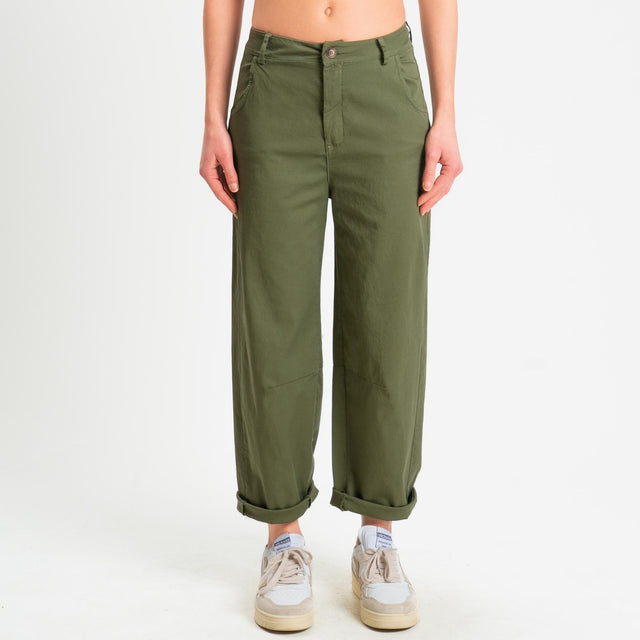 Zeroassoluto-Pantalone LIZ barrel cotone elasticizzato - olive