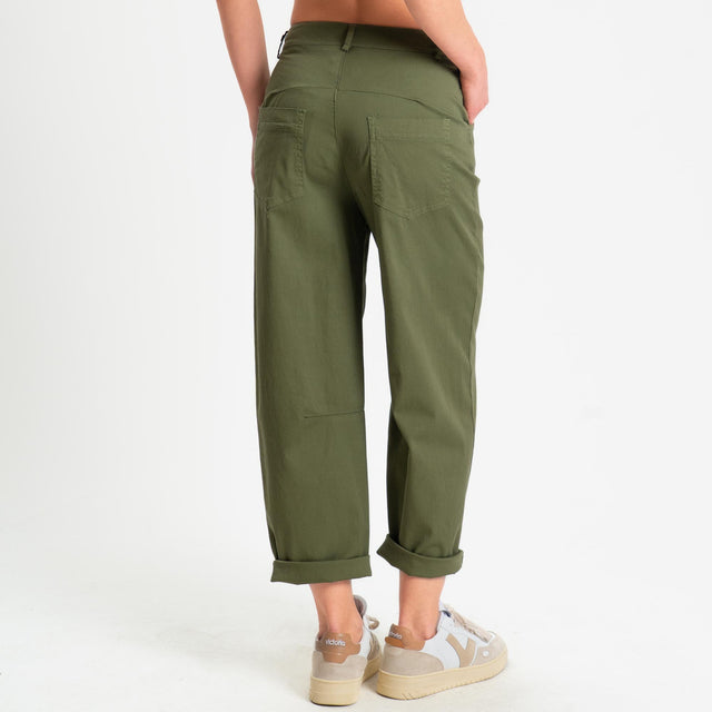 Zeroassoluto-Pantalone LIZ barrel cotone elasticizzato - olive