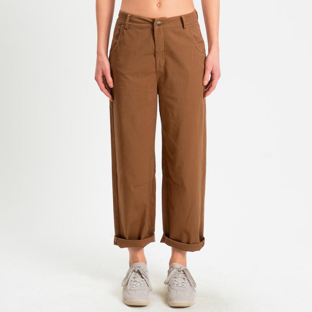 Zeroassoluto-Pantalone LIZ barrel cotone elasticizzato - sughero