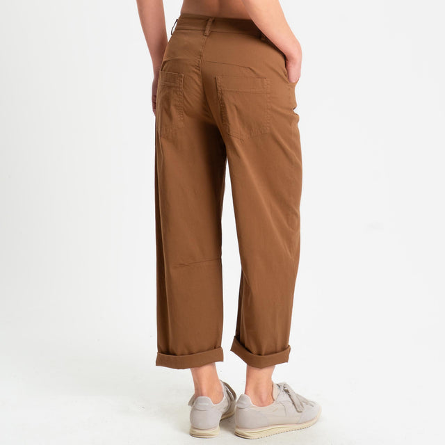 Zeroassoluto-Pantalone LIZ barrel cotone elasticizzato - sughero