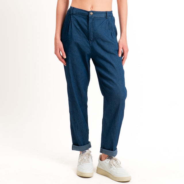 Zeroassoluto-Pantalone LOLA boyfriend chambray leggero elasticizzato - denim blu