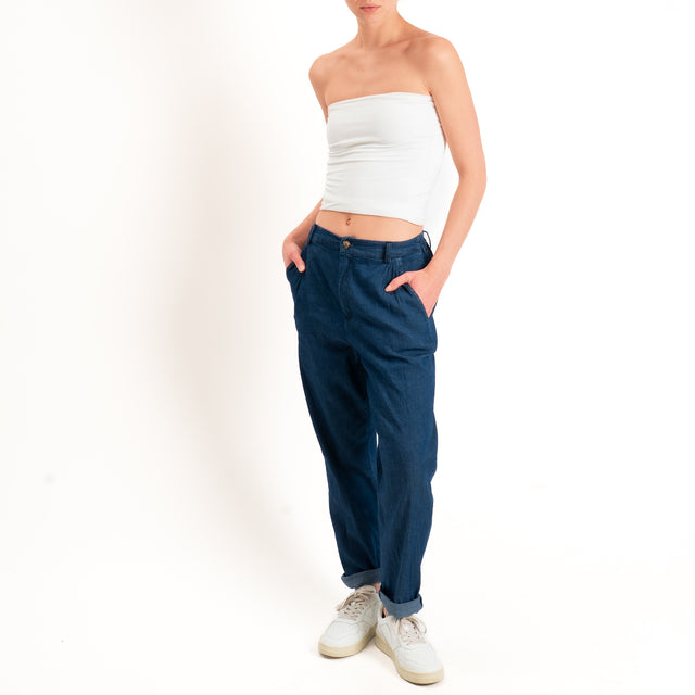 Zeroassoluto-Pantalone LOLA boyfriend chambray leggero elasticizzato - denim blu