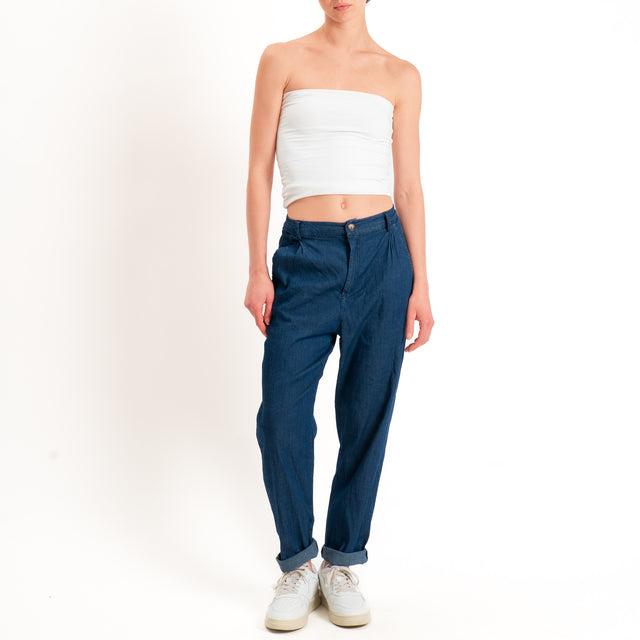 Zeroassoluto-Pantalone LOLA boyfriend chambray leggero elasticizzato - denim blu