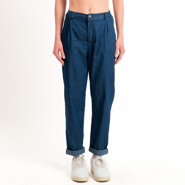 Zeroassoluto-Pantalone LOLA boyfriend chambray leggero elasticizzato - denim blu
