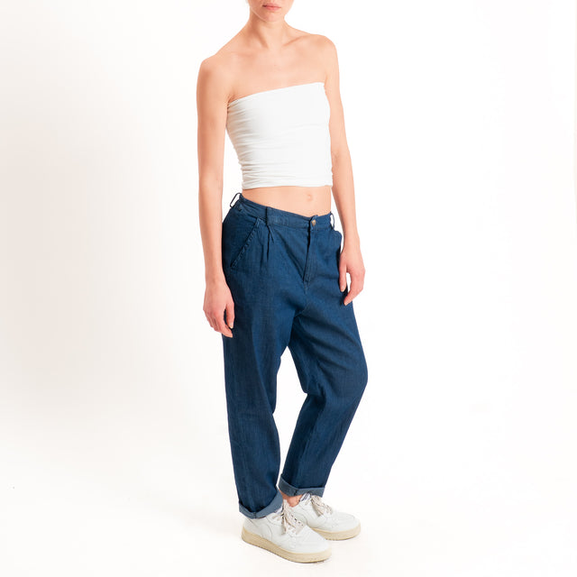 Zeroassoluto-Pantalone LOLA boyfriend chambray leggero elasticizzato - denim blu