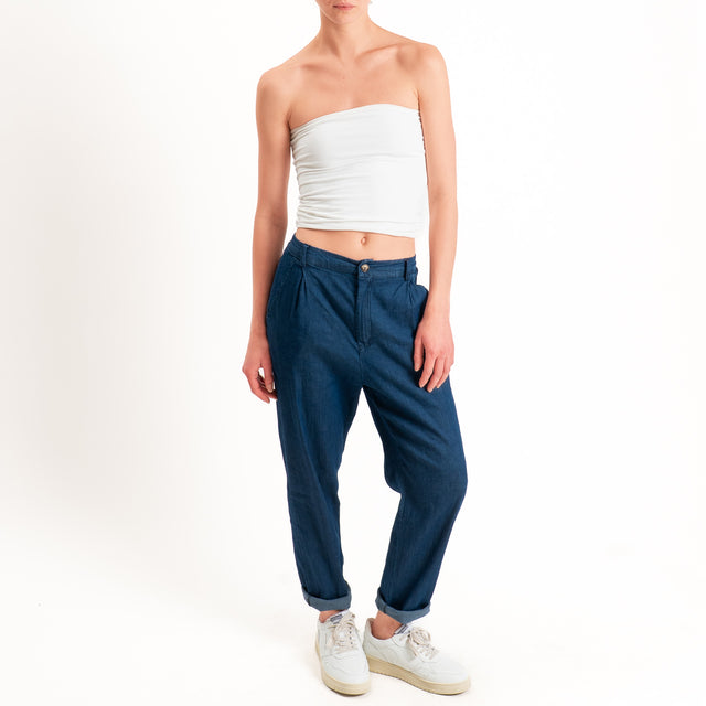 Zeroassoluto-Pantalone LOLA boyfriend chambray leggero elasticizzato - denim blu