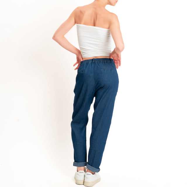 Zeroassoluto-Pantalone LOLA boyfriend chambray leggero elasticizzato - denim blu