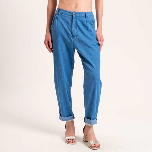 Zeroassoluto-Pantalone LOLA boyfriend chambray - denim chiaro