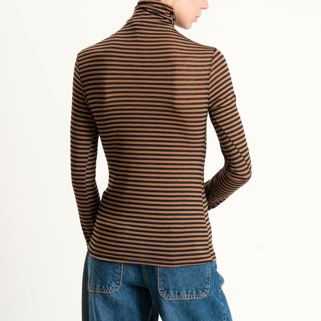 Zeroassoluto-Maglia collo alto MISTO CASHMERE ultra light - cuoio/nero