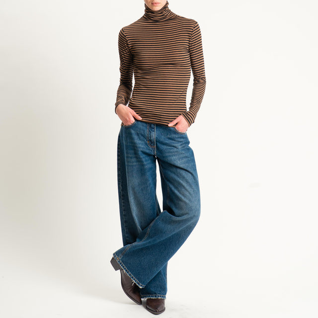 Zeroassoluto-Maglia collo alto MISTO CASHMERE ultra light - cuoio/nero