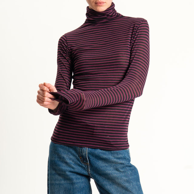 Zeroassoluto-Maglia collo alto MISTO CASHMERE ultra light - vino/nero