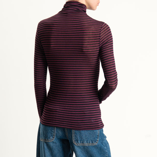 Zeroassoluto-Maglia collo alto MISTO CASHMERE ultra light - vino/nero