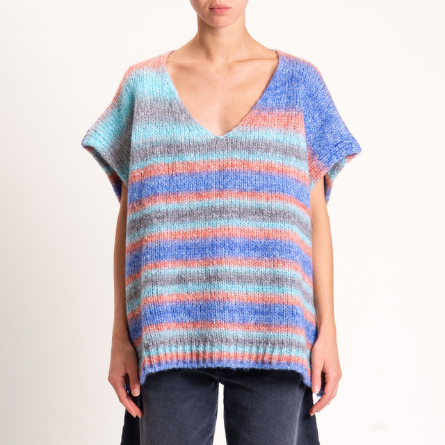 Zeroassoluto-Maglia smanicata a righe misto lana - avio/acqua/grigio