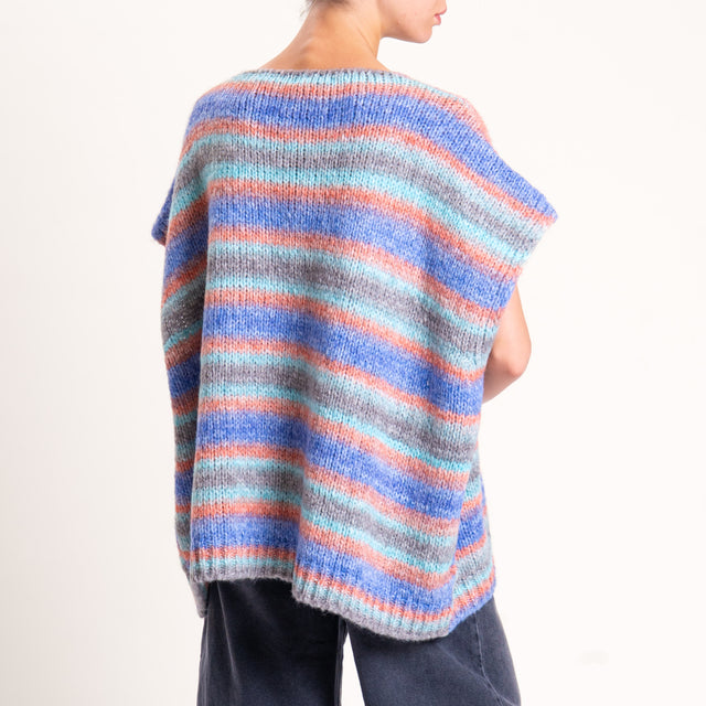 Zeroassoluto-Maglia smanicata a righe misto lana - avio/acqua/grigio