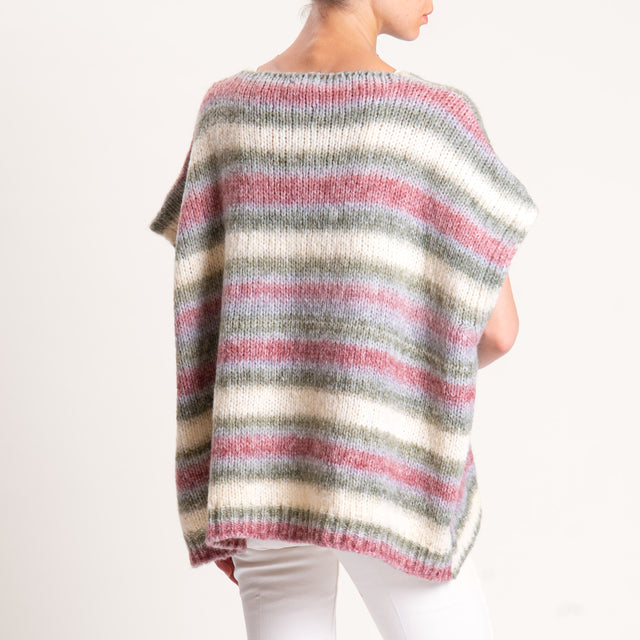 Zeroassoluto-Maglia smanicata a righe misto lana - latte/salvia/mauve