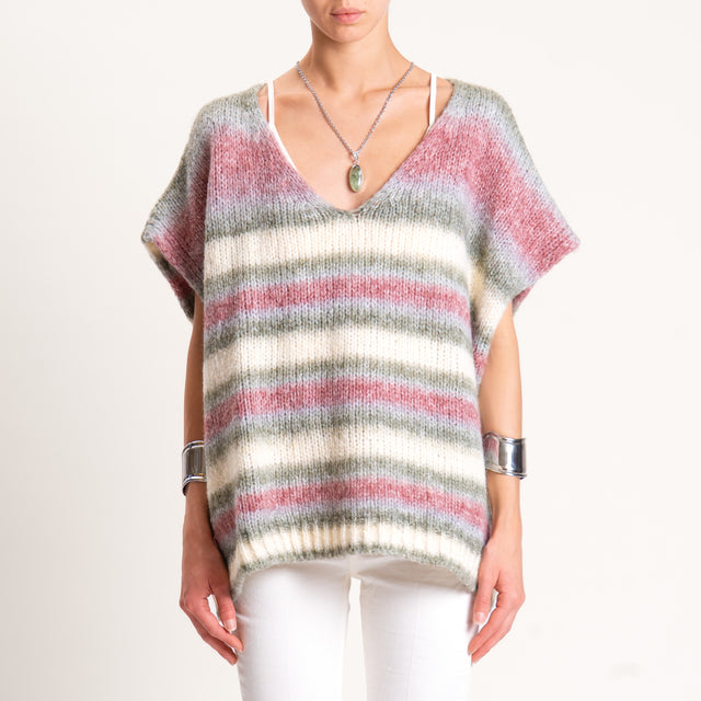 Zeroassoluto-Maglia smanicata a righe misto lana - latte/salvia/mauve