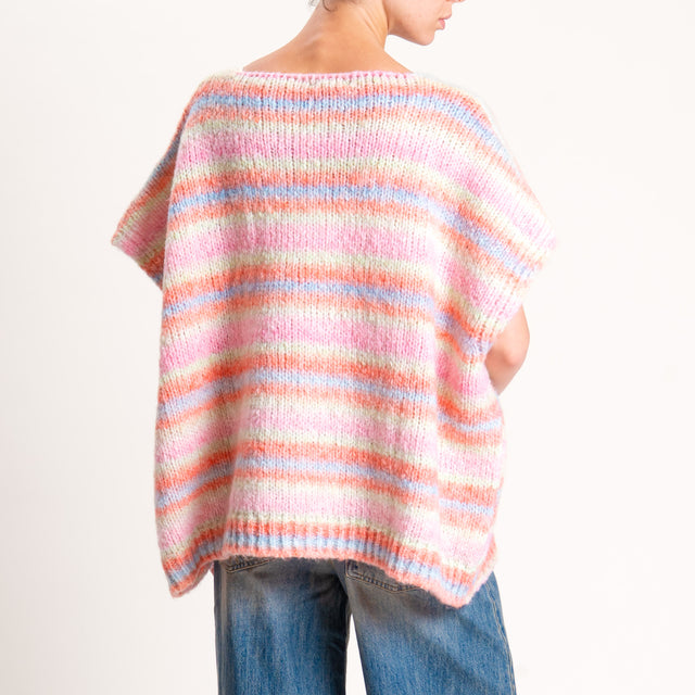 Zeroassoluto-Maglia smanicata a righe misto lana - rosa/celeste/peach