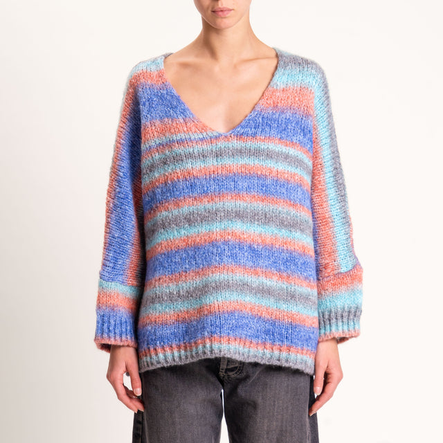 Zeroassoluto-Maglia a righe manica 3/4 misto lana - avio/acqua/grigio