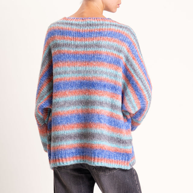 Zeroassoluto-Maglia a righe manica 3/4 misto lana - avio/acqua/grigio