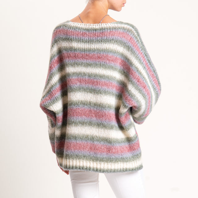 Zeroassoluto-Maglia a righe manica 3/4 misto lana - latte/salvia/mauve